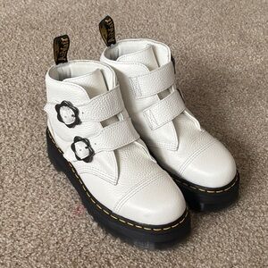 Dr. Martens White Leather Boots with Black Soles